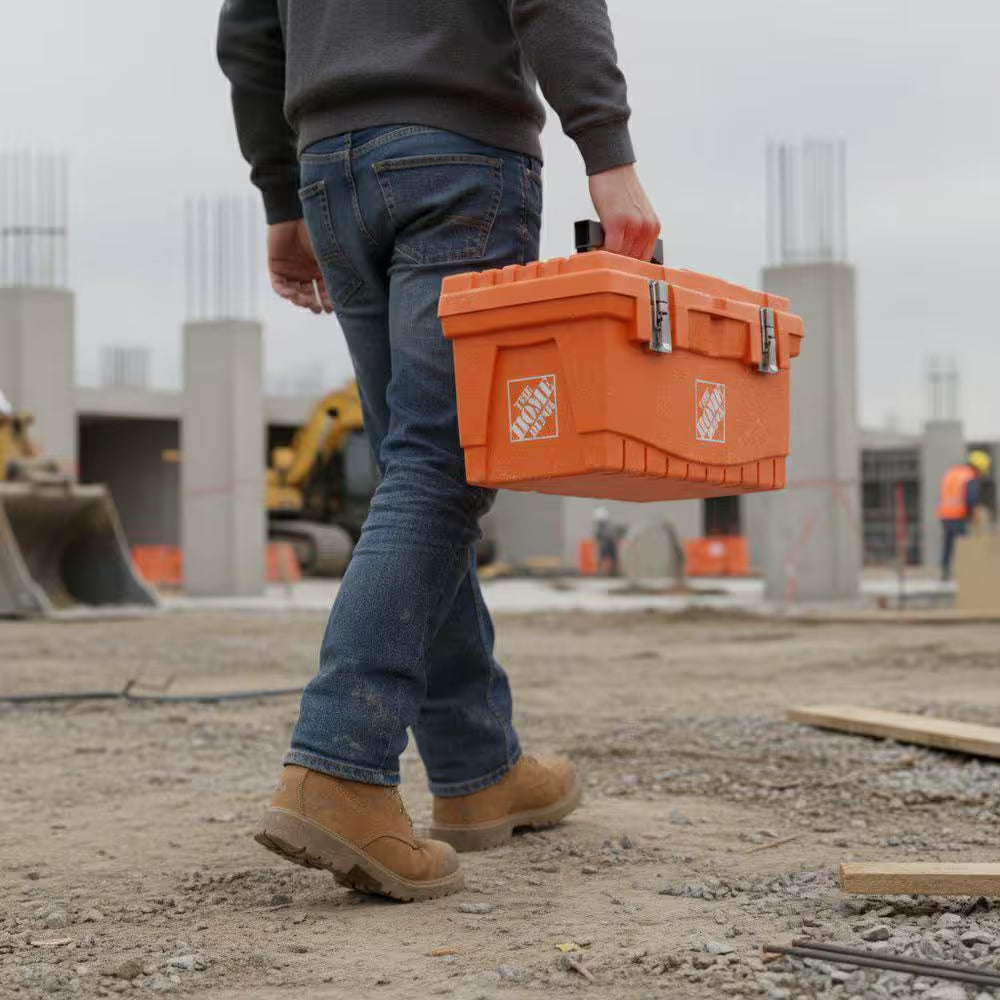 19 In. Plastic Portable Toolbox with Removable Tray in Orange