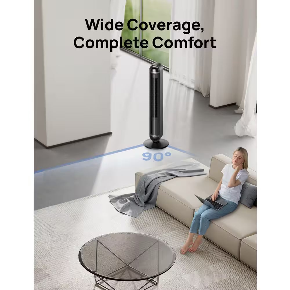 Smart Cruiser 42 In. 9 Fan Speeds Tower Fan in Black with Quiet DC Motor, Wi-Fi, Voice Control and Remote