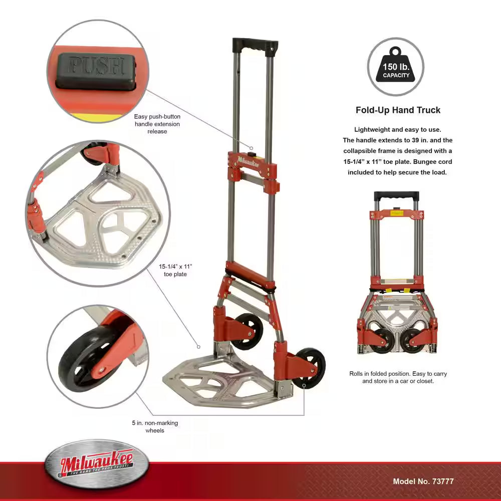150 Lbs. Convertible Fold-Up Steel Hand Truck with One 60 In. Bungee Cord