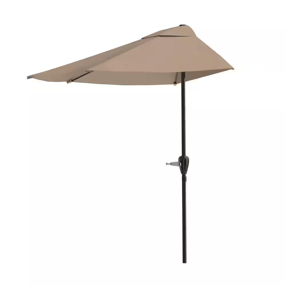 9 Ft. Steel Outdoor Half round Patio Market Umbrella with Easy Crank Lift in Sand