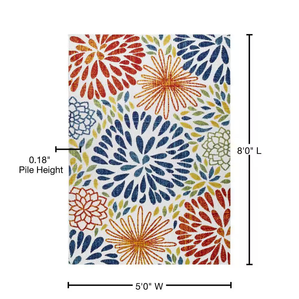 Irina Modern Bohemian Floret Multi 5 Ft. X 8 Ft. Indoor/Outdoor Patio/Living Room/Bedroom/Dining Room Area Rug