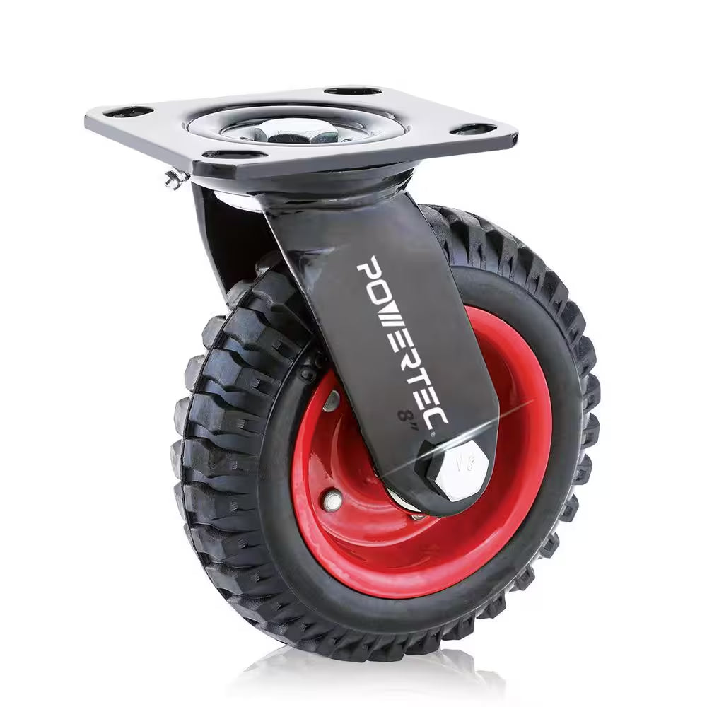 8 In. Swivel Plate Caster Wheels, Heavy-Duty Industrial Plate Casters with Rubber Knobby Tread
