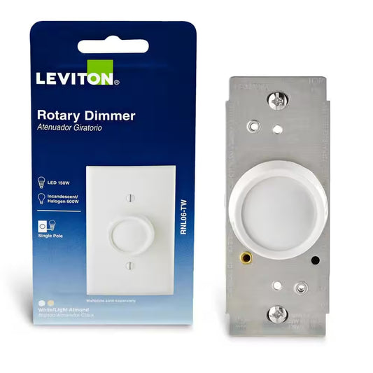 Trimatron Rotary Dimmer Switch for Dimmable LED, Halogen and Incandescent Bulbs - White RNL06-TW