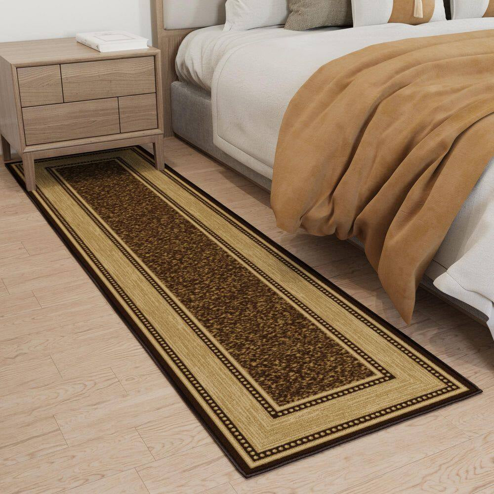Ottohome Collection Non-Slip Rubberback Bordered Design 2X7 Indoor Runner Rug, 1 Ft. 10 In. X 7 Ft., Dark Brown