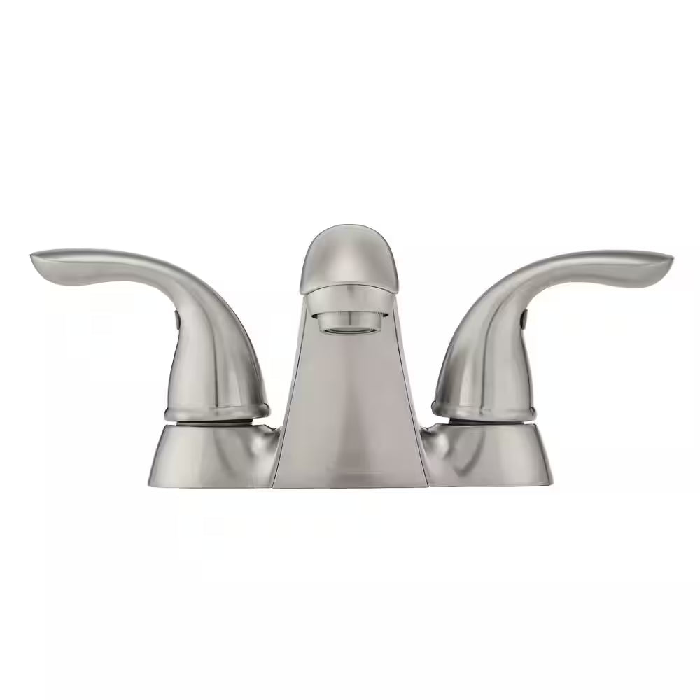 Builders 4 In. Centerset Double Handle Low-Arc Bathroom Faucet in Brushed Nickel