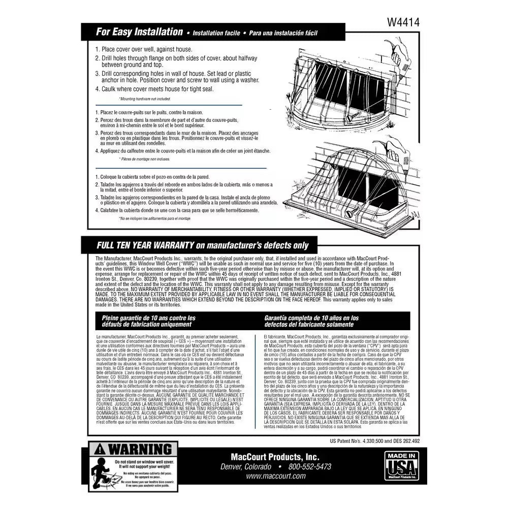 44-1/4 In. X 12 In. Rectangular Plastic Heavy Duty Window Well Cover