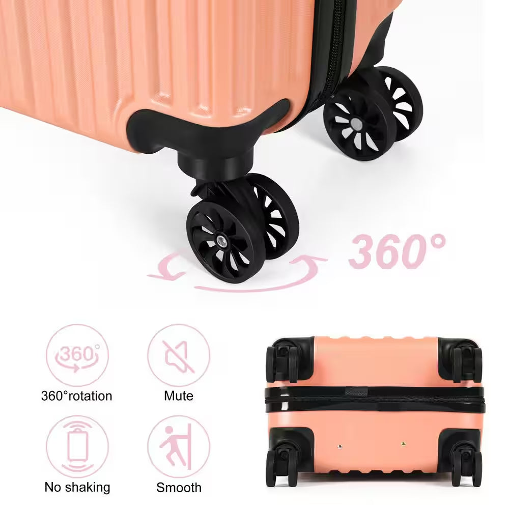 2-Piece Carry on Luggage Set Hard Side Lightweight Suitcase with 4 Spinner Wheels(14/20, Rose Gold)