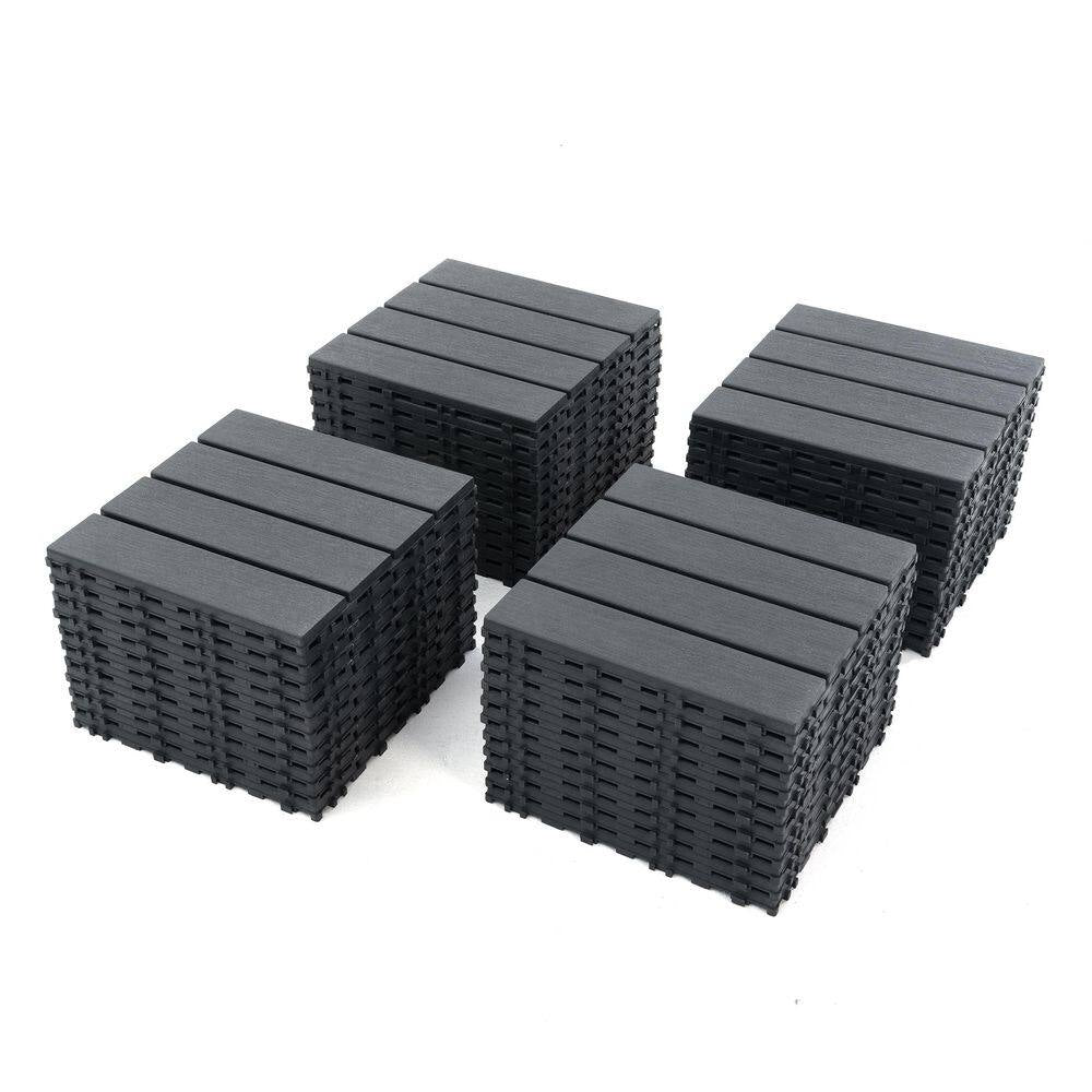 12 In.W X 12 In. L Outdoor Striped Pattern Square Plastic Interlocking Flooring Deck Tiles (Pack of 44 Tiles)In Gray