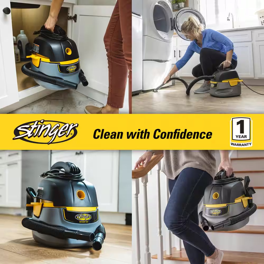 2.5 Gal. 1.75 Peak HP Small Shop Vacuum Wet Dry Vac with Filter Bag, Hose, Utility and Car Nozzle Attachments HD2025