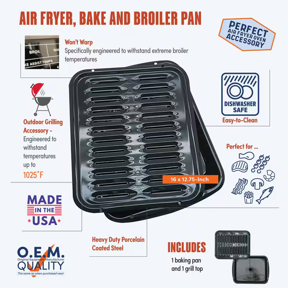 2-Piece Porcelain Broiler Pan in Black