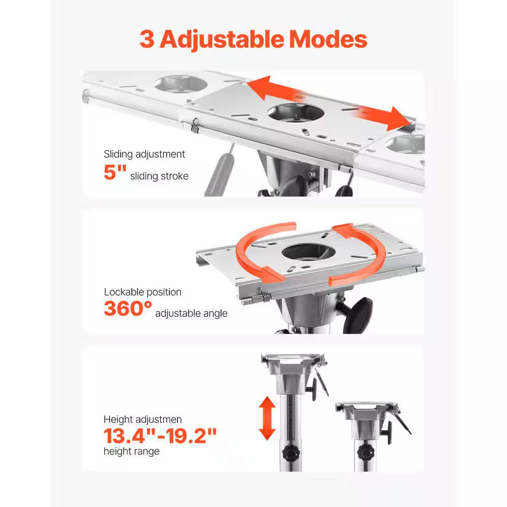 Boat Seat Pedestal, Aluminum Alloy Chair Base Slide, 5-In. Sliding Travel, Locking Design, Adjustable 13.39 to 19.2 In.