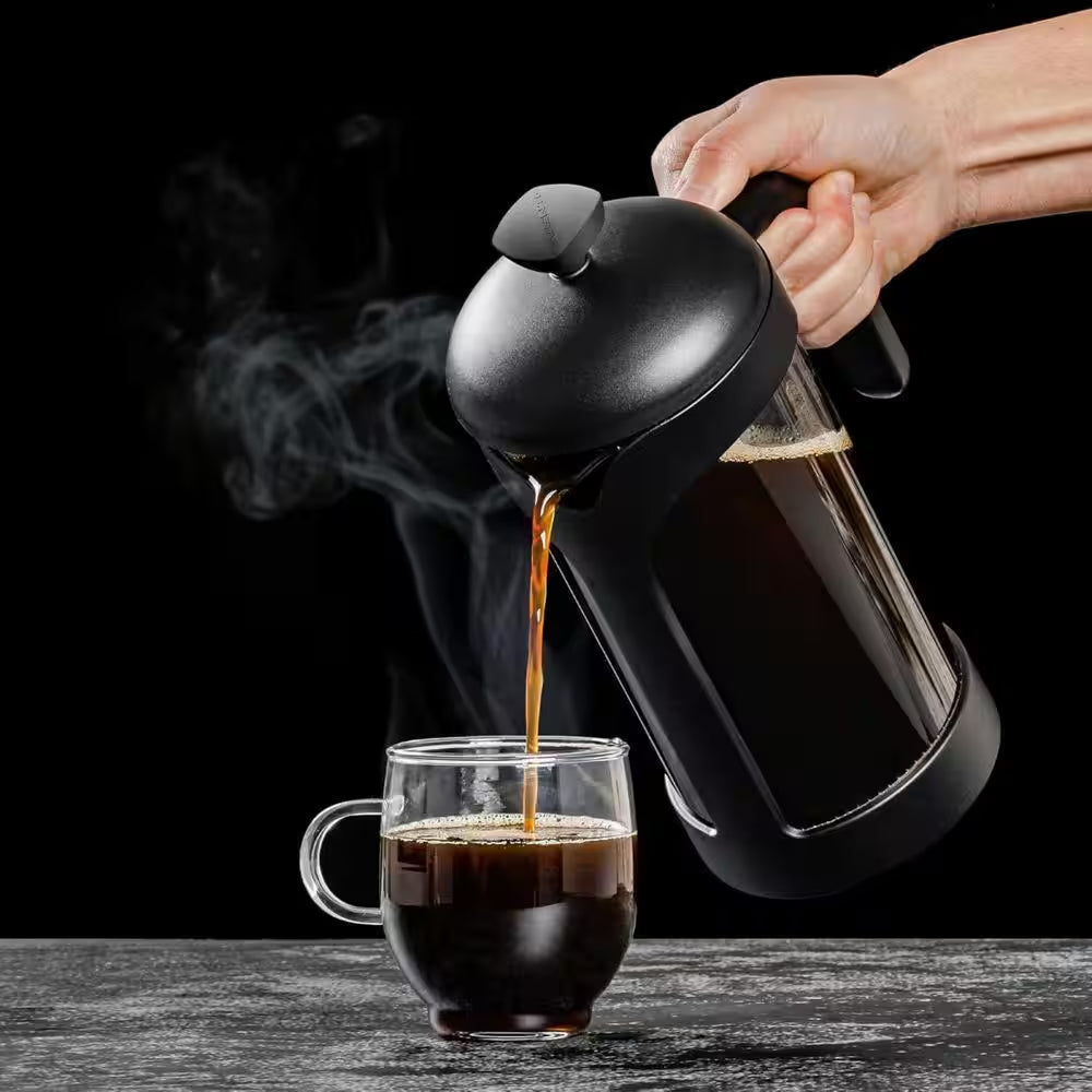 4-Cup Black French Press Coffee Maker with Heat Resistant Borosilicate Glass