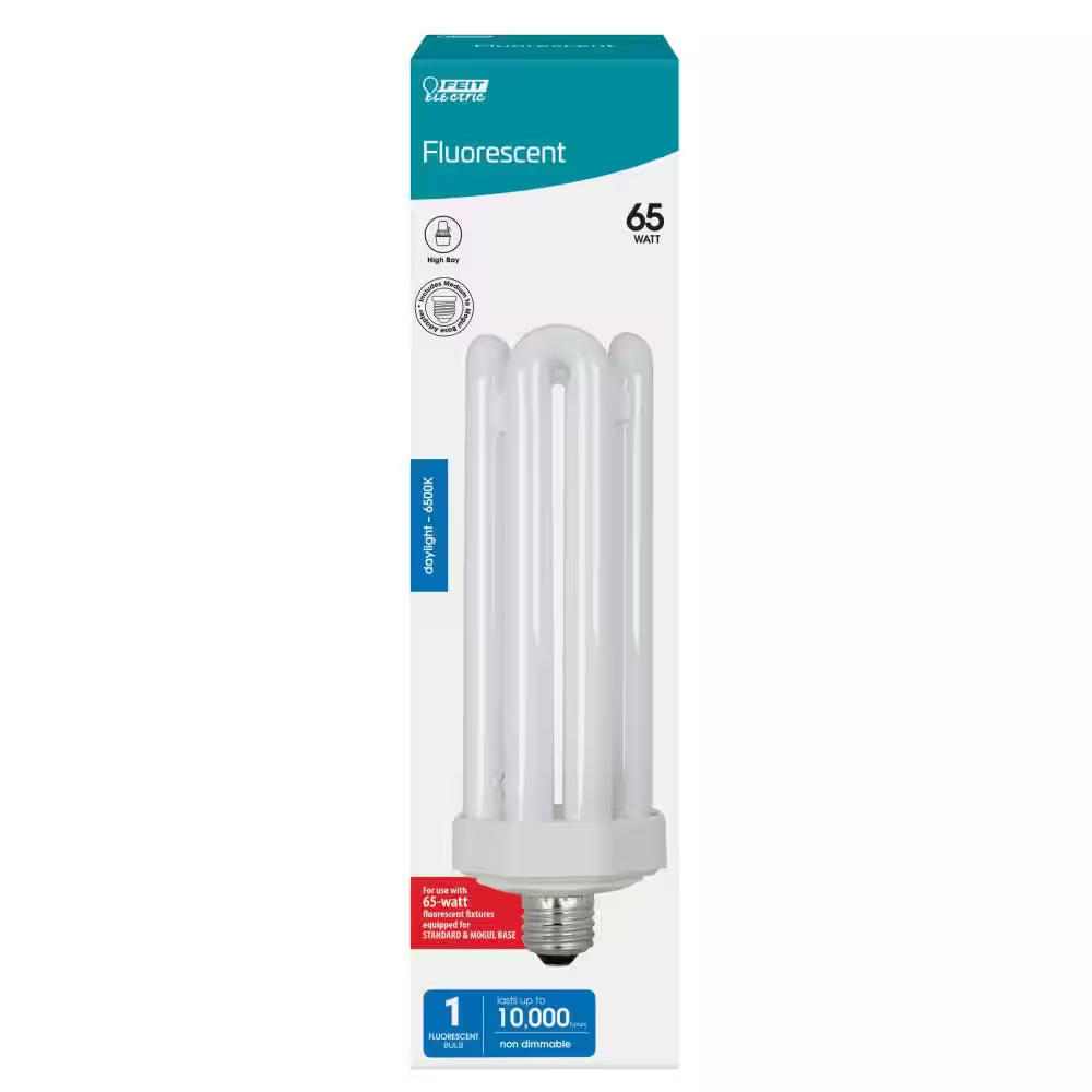 300-Watt Equivalent CFLNI Quad Tube E26 Base with Mogul Base Adapter Non-Dimmable CFL Light Bulb, Daylight 6500K