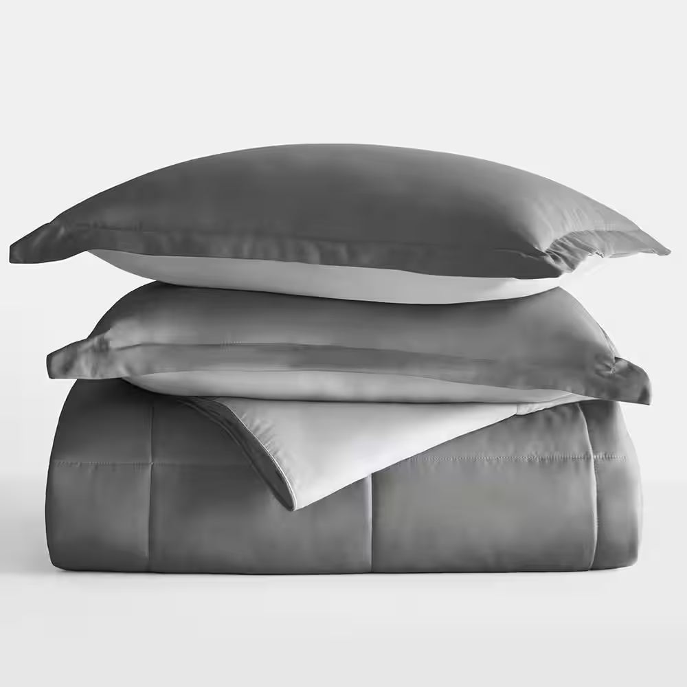 Gray and Light Gray Microfiber down Alternative Full/Queen Reversible Comforter Set
