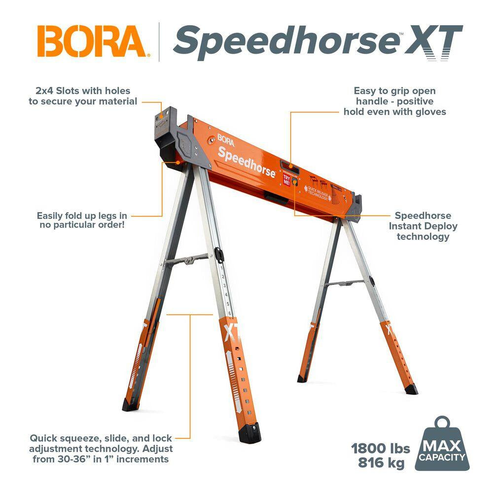 30 In. to 36 In. Steel Speed Horse XT Adjustable Height Sawhorse with Auto Release Legs (2-Pack)