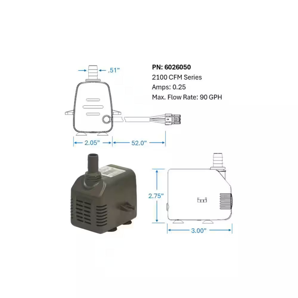 Submersible Water Pump Replacement for 2,100 CFM and 3,100 CFM Evaporative Coolers