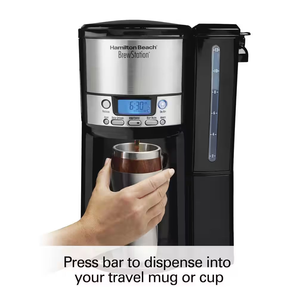 Brewstation 12- Cup Programmable Black Drip Coffee Maker with Removable Water Reservoir