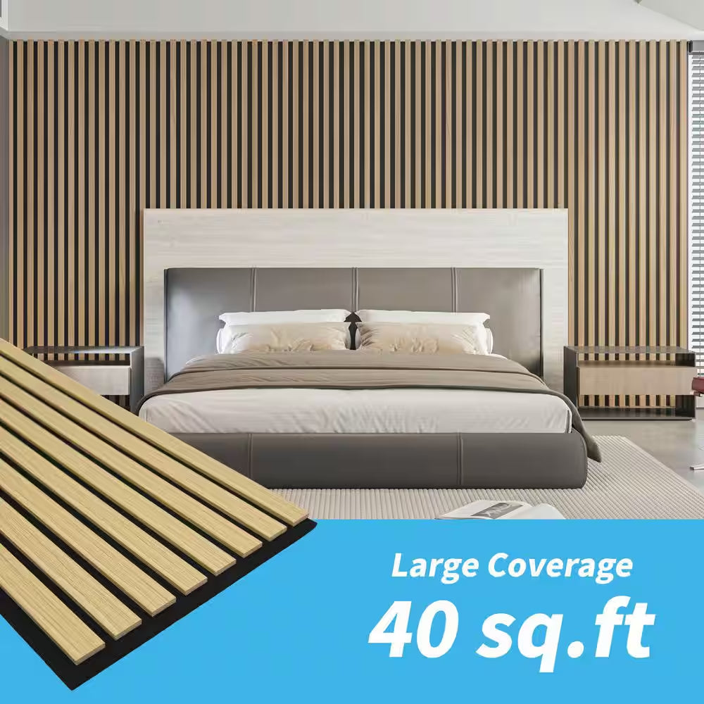 2/5 In. X 1 Ft. X 2 Ft. Yellow Oak MDF Decorative Acoustic Wall Paneling, 3D Soundproof Slat Wall Panels (20-Pack)