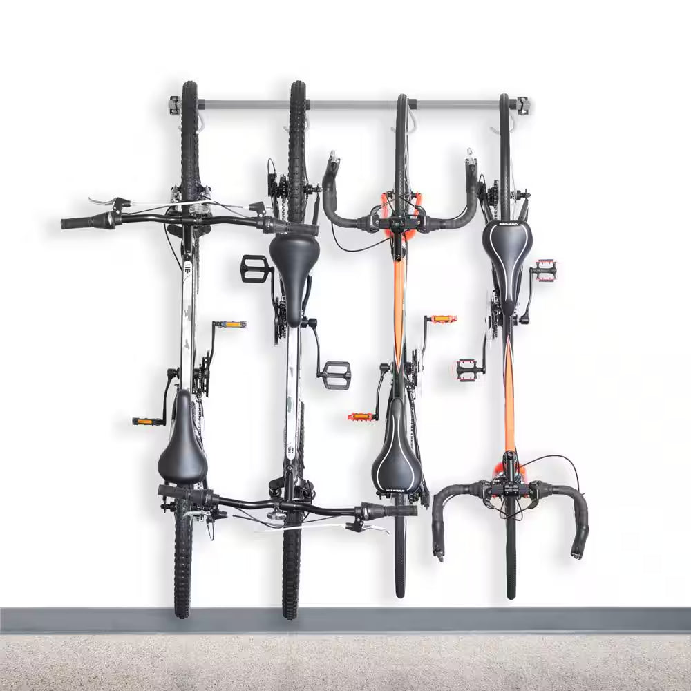 Gray 4-Bike Wall Mounted Garage Bike Rack
