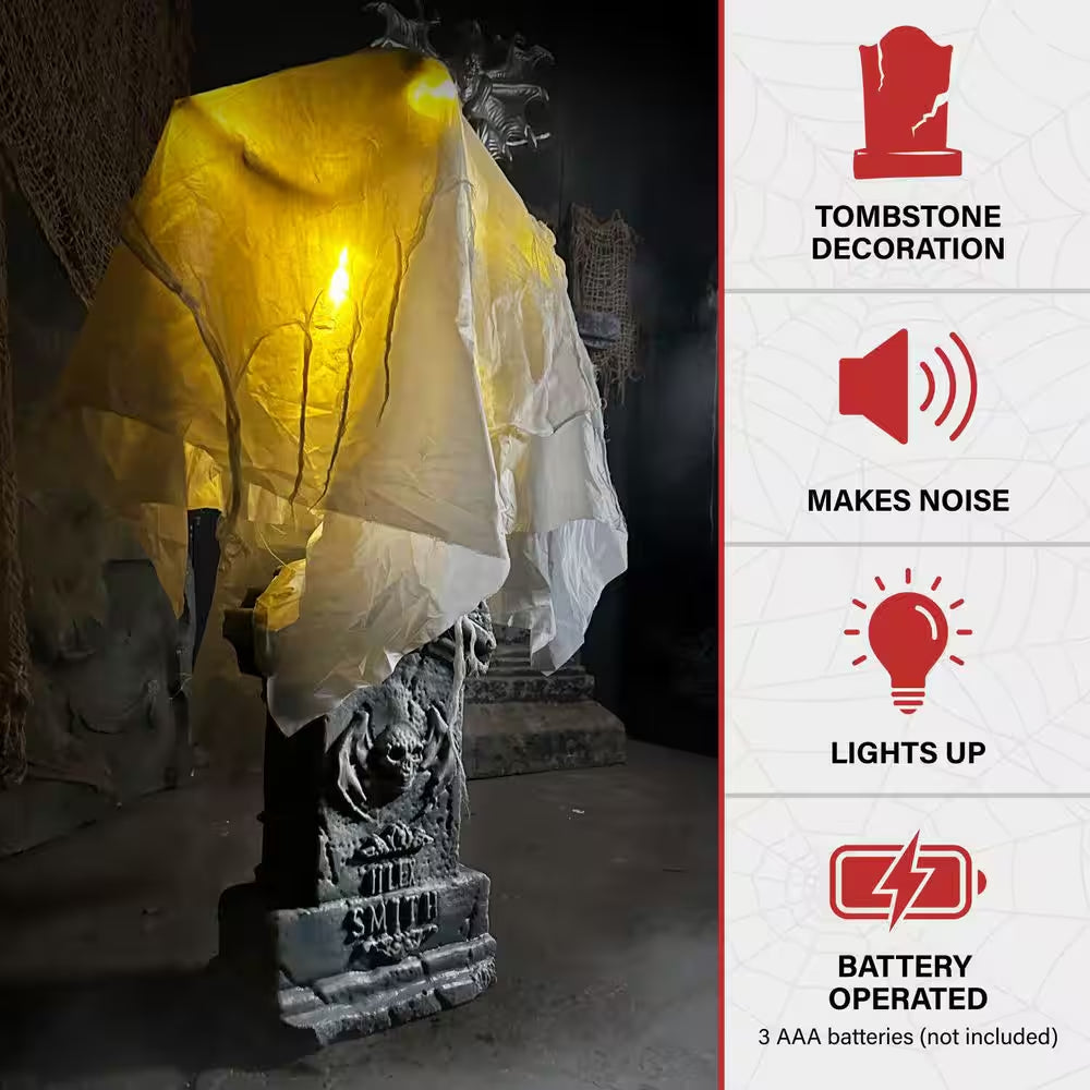 4 Ft. Touch-Activated Lightup Ghost with Tomb Halloween Prop