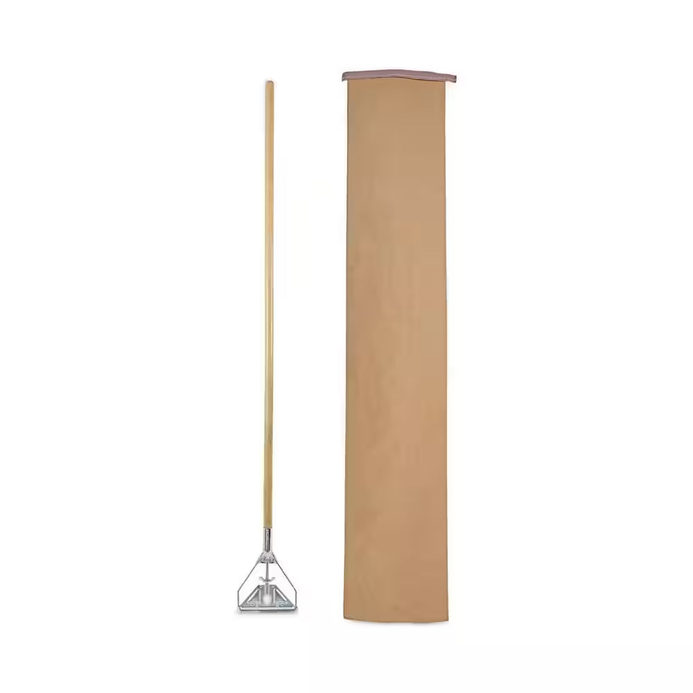 62 In. Natural Wooden Mop Handle and Screw Clamp Metal Head