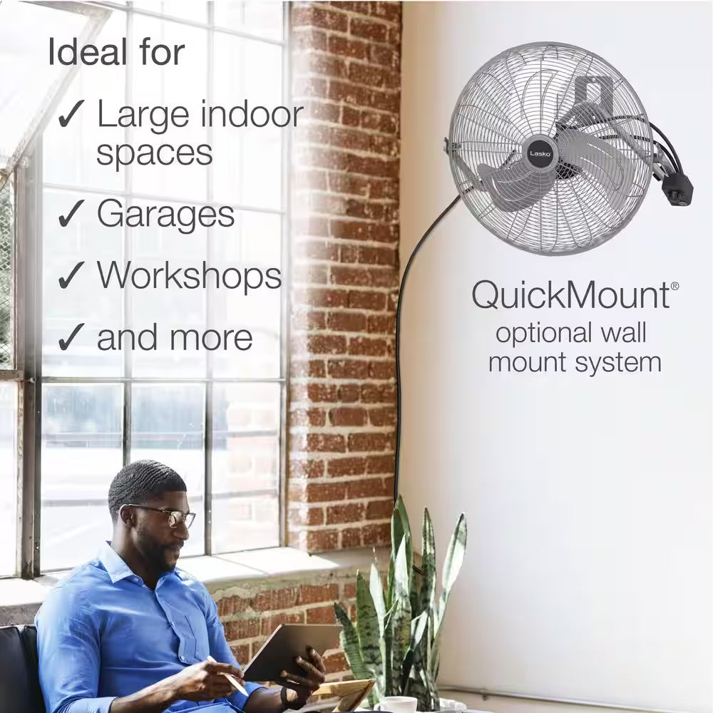 High Velocity 20 In. 3 Speed Metallic Floor Fan with Quickmount Wall-Mounting System