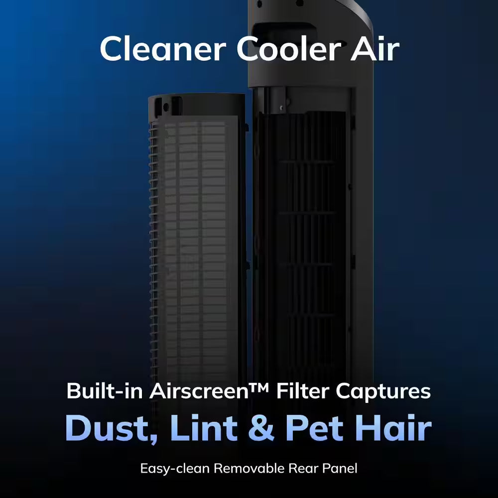 36 In. 12-Speed Oscillating Tower Fan in Black with Quiet DC Motor for Bedrooms, 4-Fan Modes, Timer, Remote, 11 In. Dia