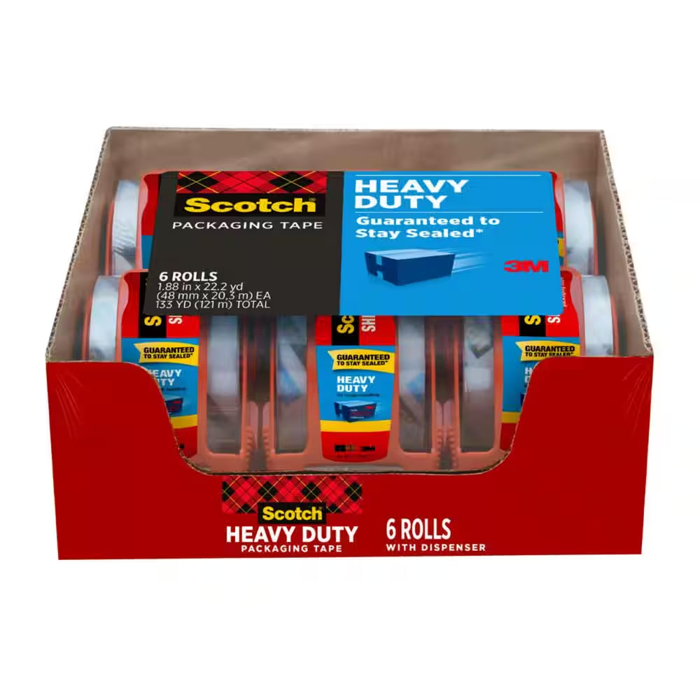 1.88 In. X 66.7 Ft. Heavy Duty Shipping Packaging Tape (6-Pack with Dispenser)