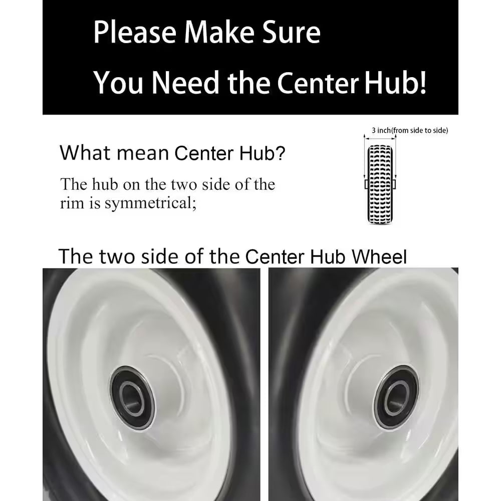 16 In. X 6.50 In.-8 Flat Free Lawn Garden Tire, 1 In. Bearings, 3 In. Center Hub, Set of 2