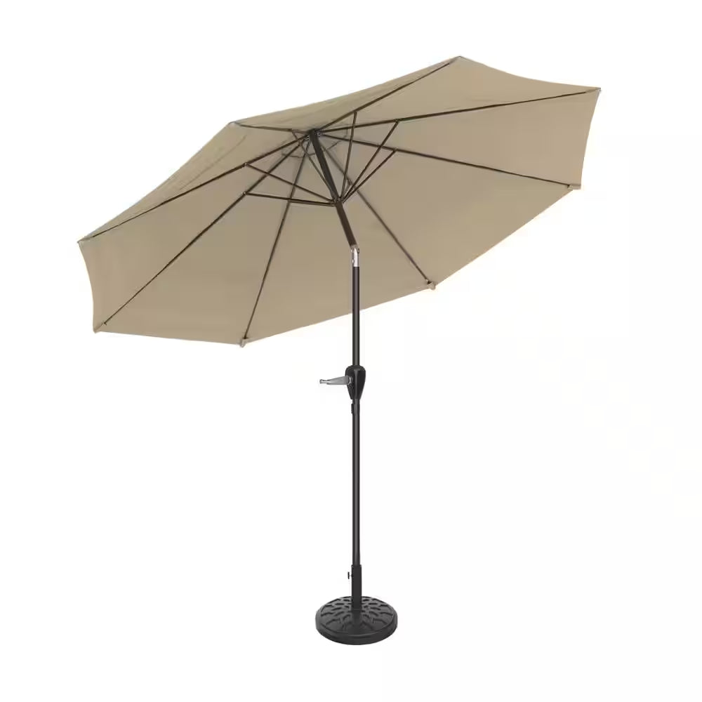 10 Ft. Outdoor Market Patio Umbrella with Auto-Tilt and Base in Sand