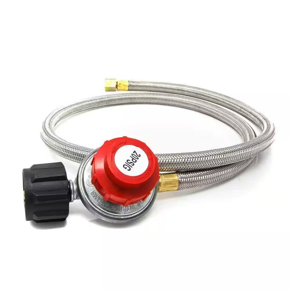 4 Ft. 0 PSI to 20 PSI High Pressure Propane Regulator and Steel Braided Hose