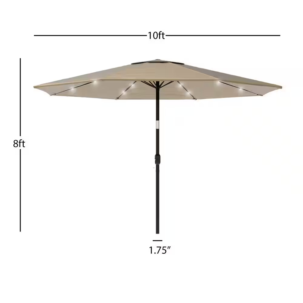 10 Ft. Aluminum Solar LED Lighted Patio Market Umbrella with Auto Tilt, Easy Crank Lift in Tan