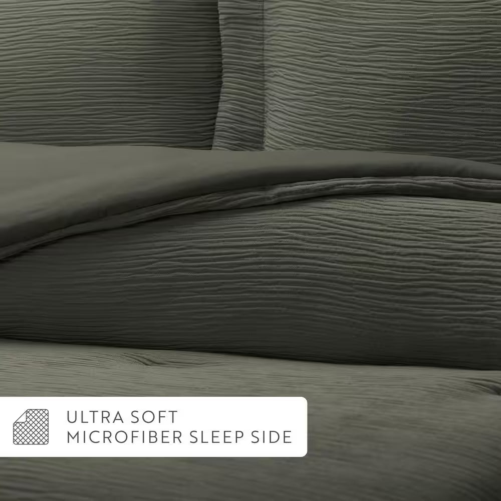 All-Season down Alternative Microfiber Olive Cloud Gauze Textured Queen Comforter Set