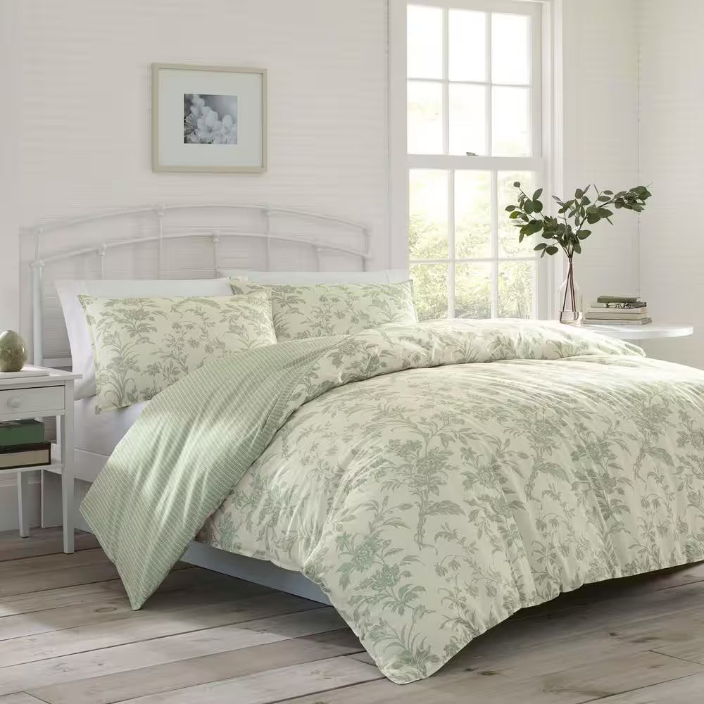 Natalie 7-Piece Green Floral Cotton King Comforter Set