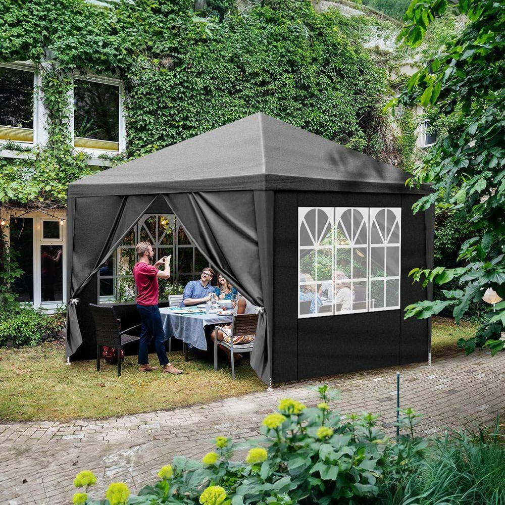 10 Ft. X 10 Ft. Gazebo Waterproof Outdoor Canopy Patio Tent Party Tent for Wedding BBQ Cater, Black
