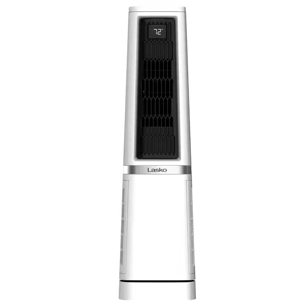 Stratus 35 In. 12-Speed High Velocity Oscillating Tower Fan in White with Quiet DC Motor, Remote, Timer, 11 In. Dia