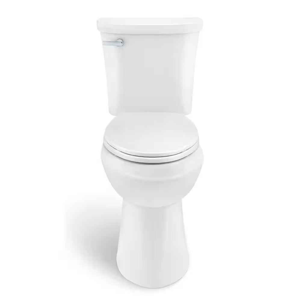 Power Flush 12 In. Rough in 2-Piece 1.28 GPF Single Flush Elongated Toilet in White, Seat Included