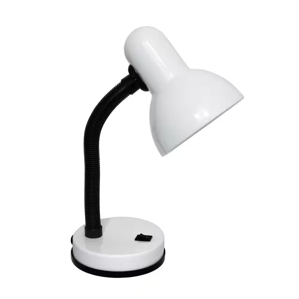 14.25 In. White Basic Metal Desk Lamp with Flexible Hose Neck