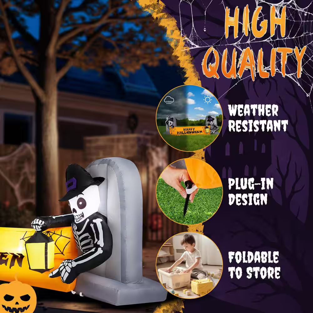 9.6 Ft. LED Skeleton Tombstone Banner Halloween Inflatable Outdoor Decoration