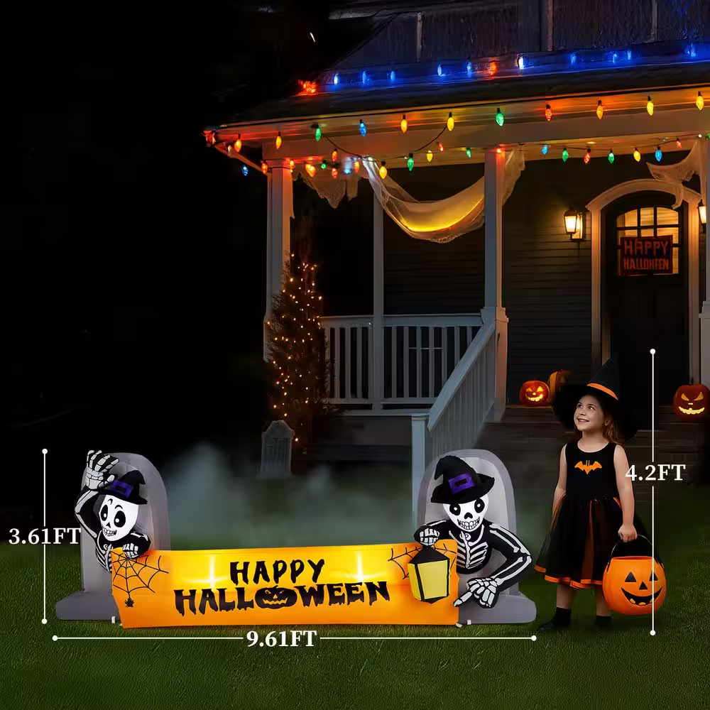 9.6 Ft. LED Skeleton Tombstone Banner Halloween Inflatable Outdoor Decoration