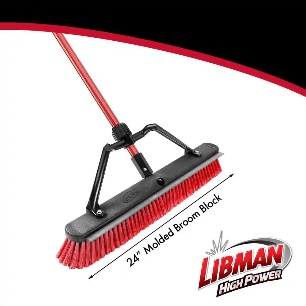 24 In. High Power Heavy-Duty Multi-Surface Squeegee Push Broom with Brace and Steel Handle