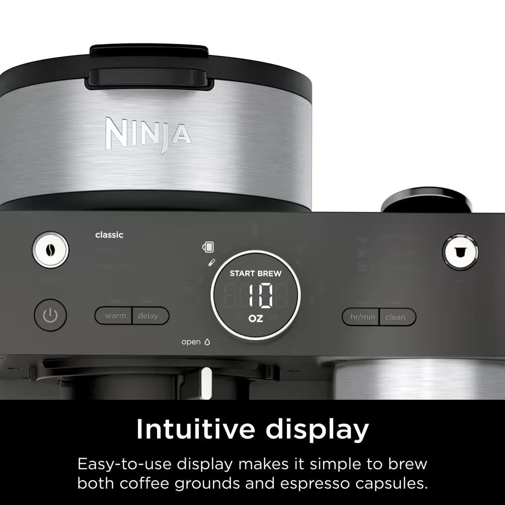 Espresso and Coffee System, Single-Serve and Nespresso Capsule Compatible, 12- Cup Black Stainless Steel Coffee Maker