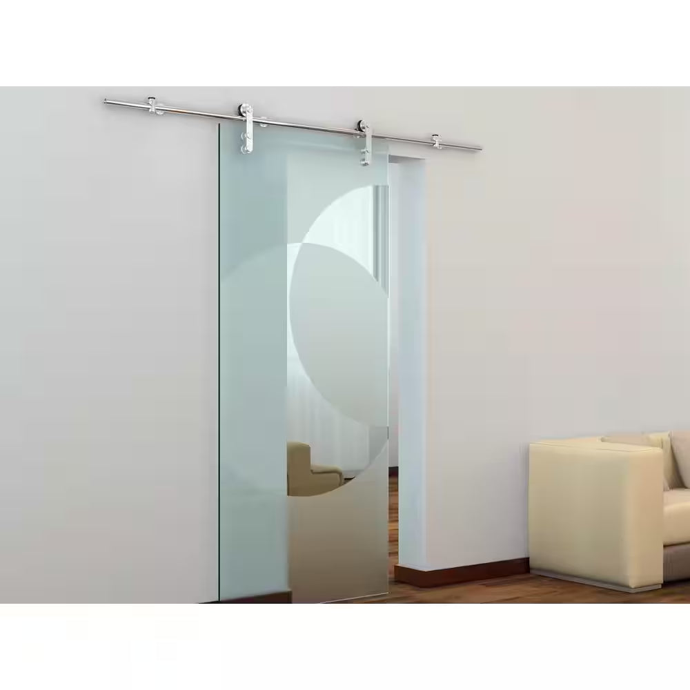 96 In. Stainless Steel Strap Sliding Door Hardware Kit for Wood or Glass Door