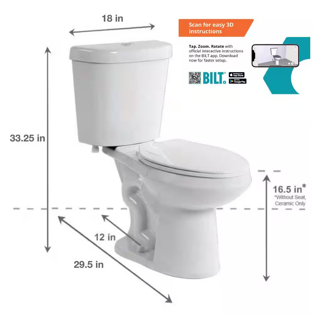 12 Inch Rough in Two-Piece 1.1 GPF/1.6 GPF Dual Flush Elongated Toilet in White Seat Included