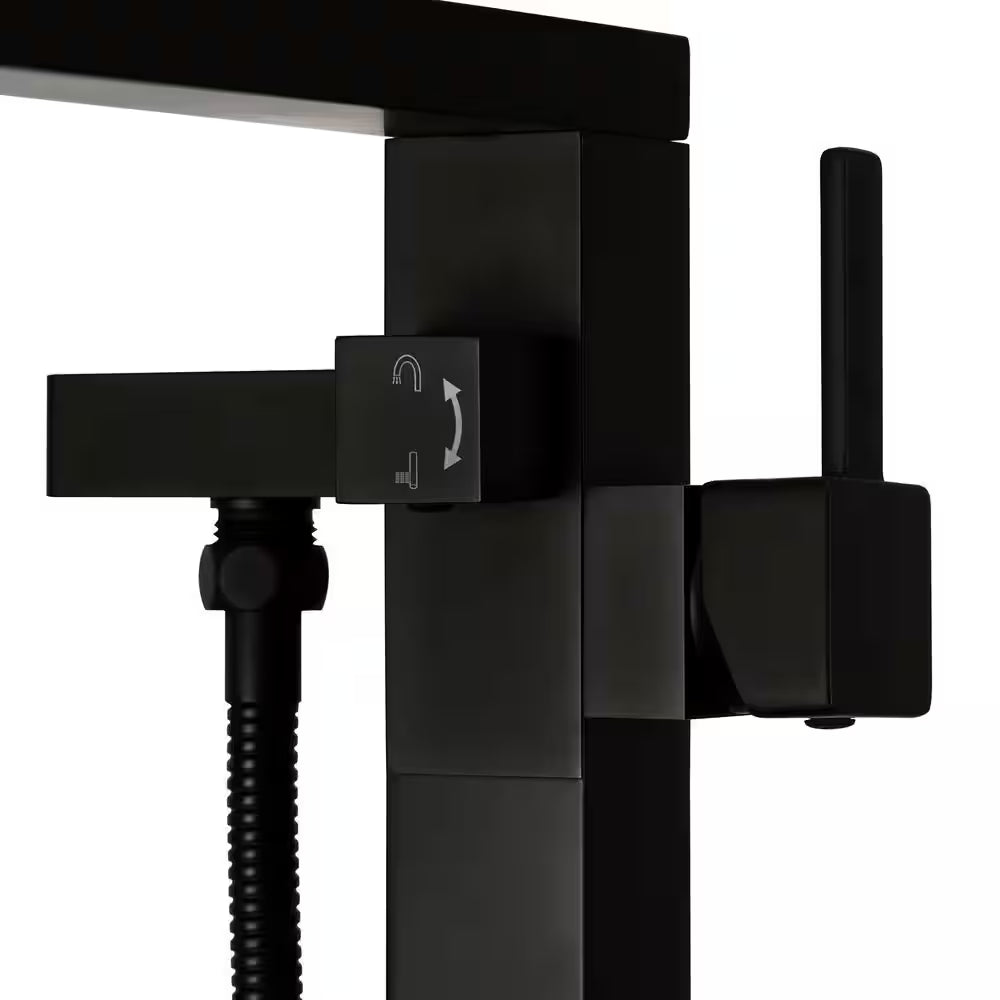 1-Handle Freestanding Floor Mount Roman Tub Faucet Bathtub Filler with Hand Shower in Matte Black