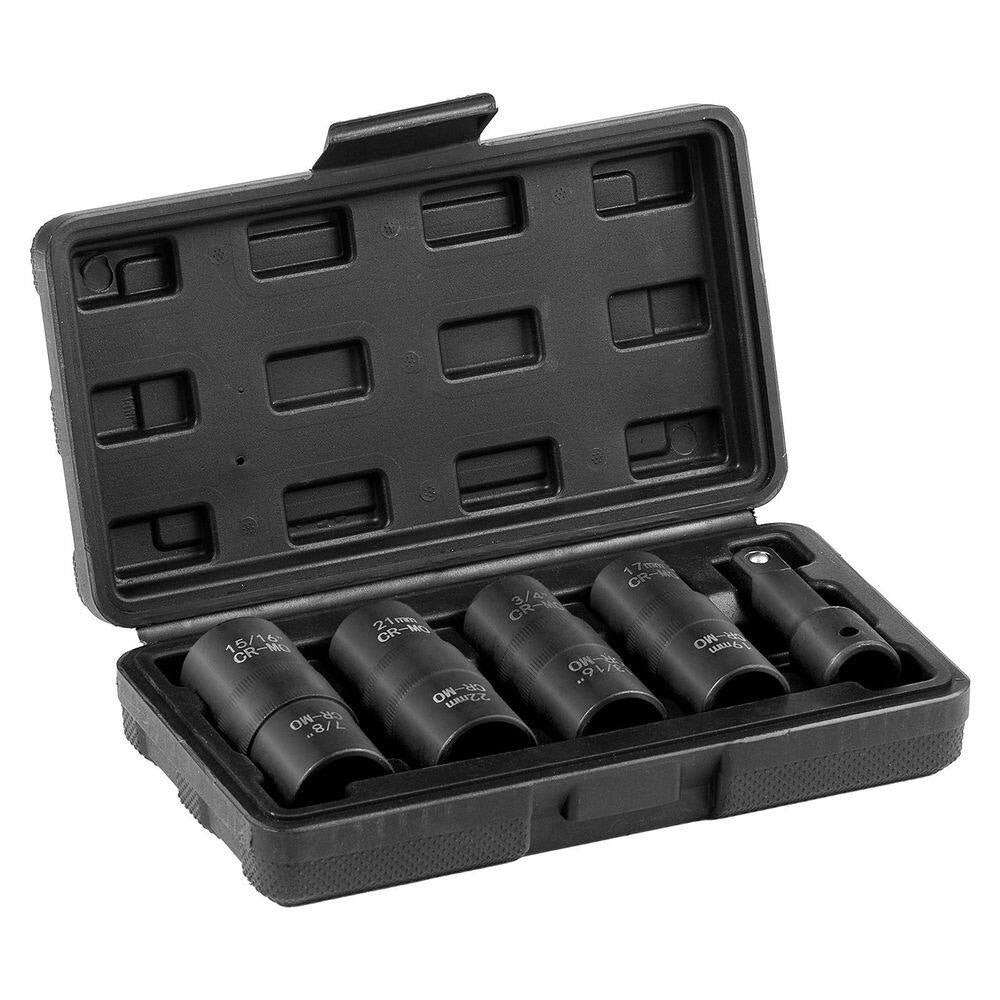 Lug Nut Impact Socket Set, 1/2 In. Drive Metric and SAE 6-Point Flip Socket Set, 4 Total Lug Nut Sizes