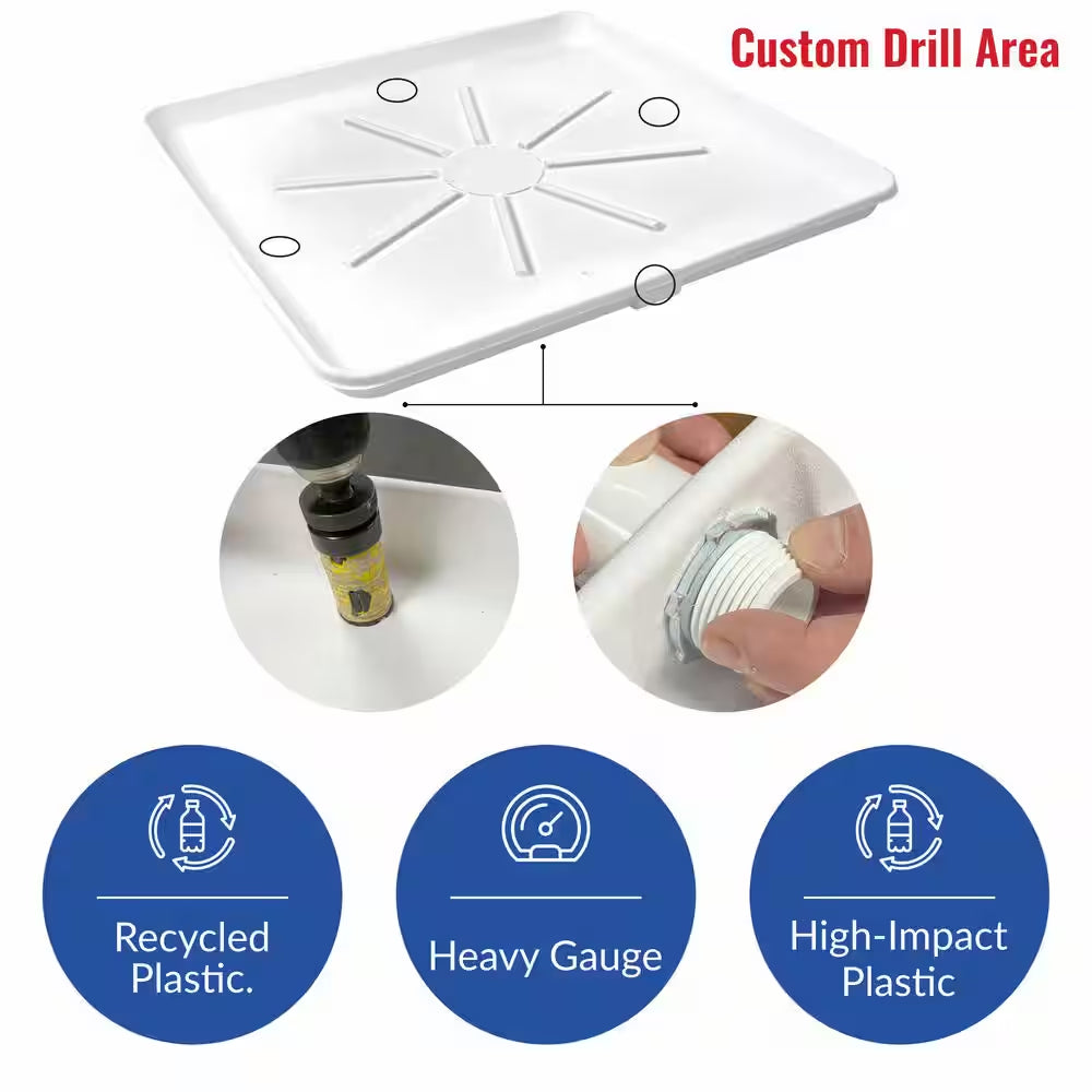 30 In. X 28 In. Plastic Washing Machine Drain Pan with Drainhose Adapter