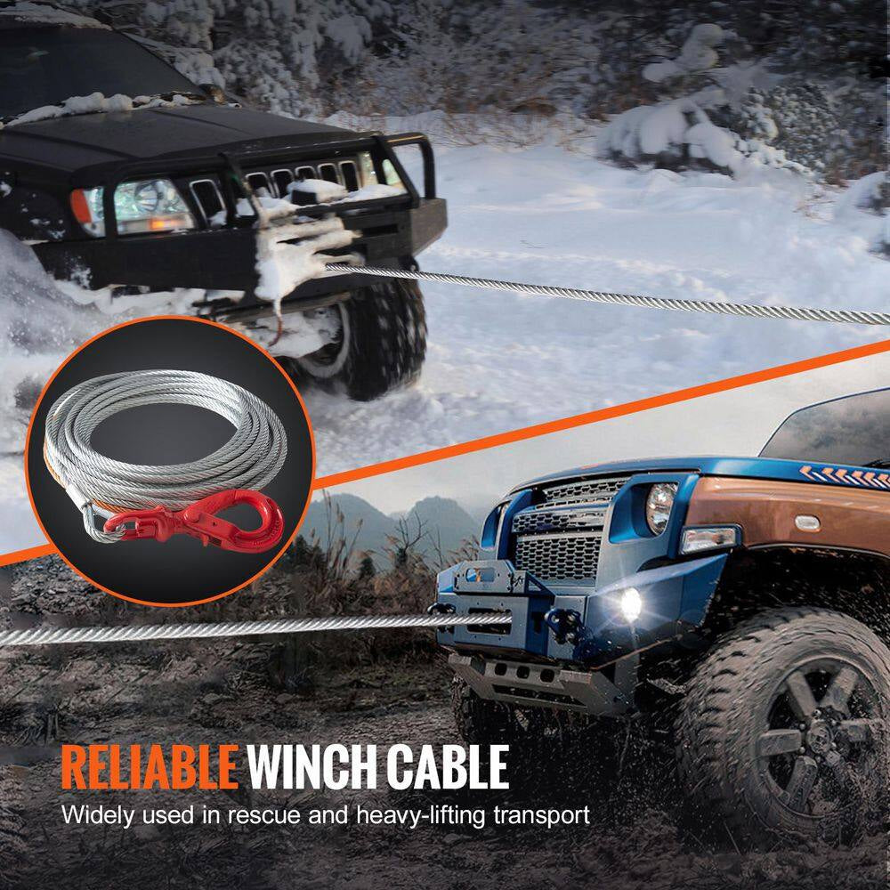 Galvanized Steel Winch Cable, 3/8 In. X 50 Feet 15,200 Lbs. Breaking Strength, Wire Winch Rope with Swivel Hook