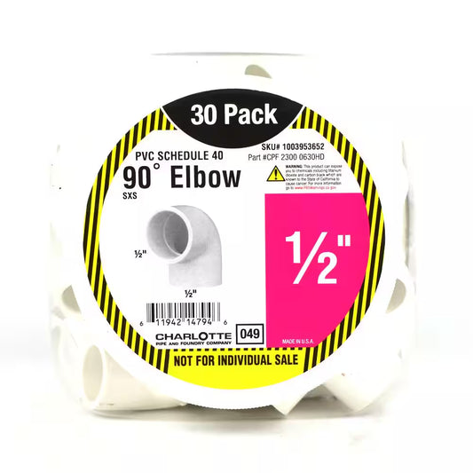 1/2 In. PVC Sch 40 90-Degree Elbow Pro Pack (30-Pack)