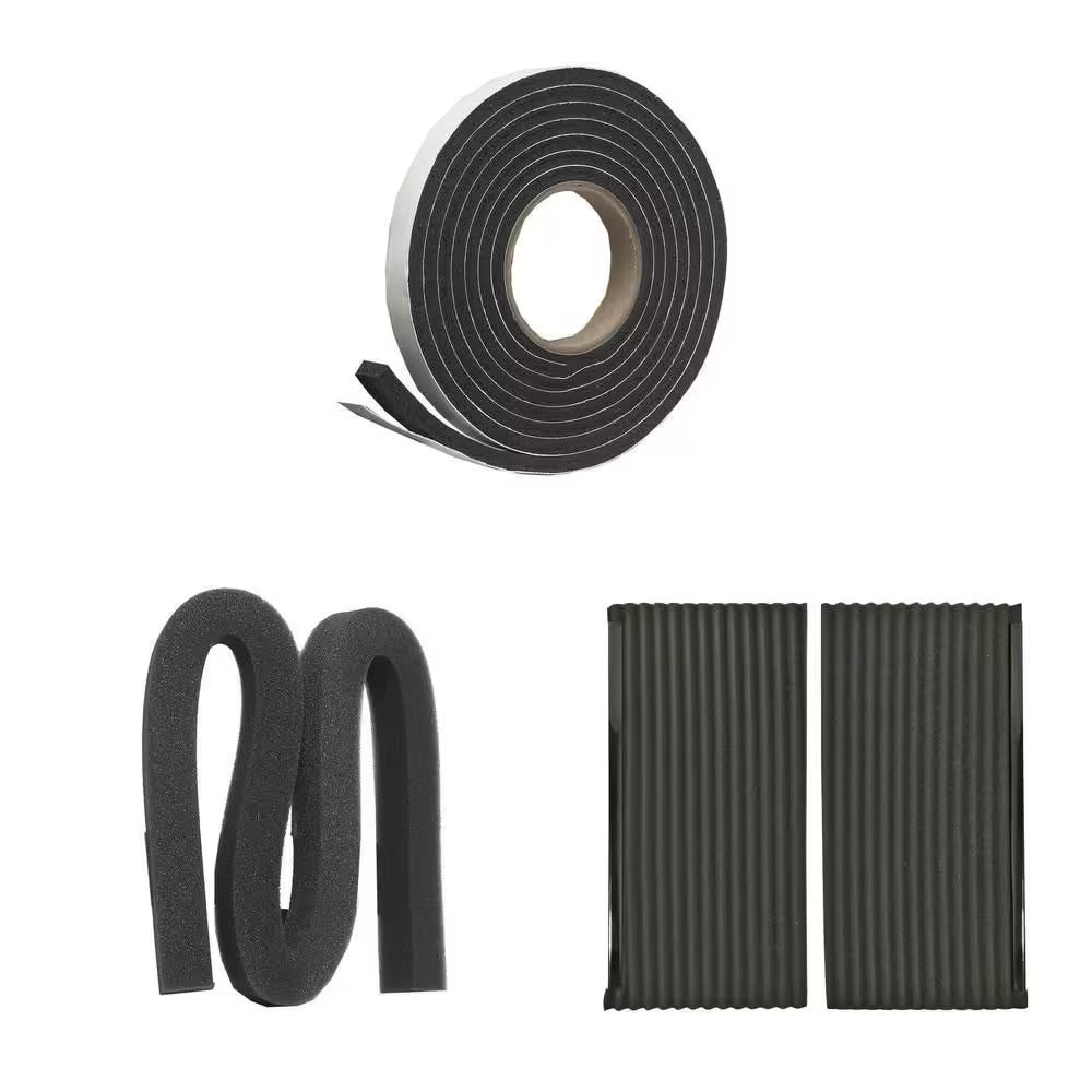 3/4 In. X 7/16 In. X 10 Ft. Black Weatherstrip Tape, 1-1/4 In. X 42 In. Grey Weatherseal and 9 In. X 18 In. Side Panels